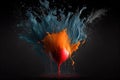 Red balloon explosion with colorful splashes on black background. Generative AI