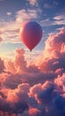 Red balloon floating among pink clouds Royalty Free Stock Photo