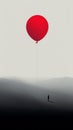 Minimalist Graphic Design: The Red Balloon Floating On A Landscape
