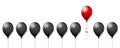 Red balloon fly away from black balloons on white background different concept design