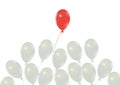Red balloon flying ahead of white balloons, leadership,difference, stand out from the crowd business concept