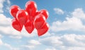 Red balloons in the blue sky. Horizontal banner. Valentine's day background with heart-shaped balloons in bright blue sky Royalty Free Stock Photo