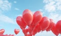 Red balloons in the blue sky. Horizontal banner. Valentine's day background with heart-shaped balloons in bright blue sky Royalty Free Stock Photo