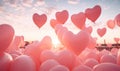 Red balloons in the blue sky. Horizontal banner. Valentine's day background with heart-shaped balloons in bright blue sky Royalty Free Stock Photo