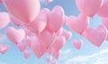 Red balloons in the blue sky. Horizontal banner. Valentine's day background with heart-shaped balloons in bright blue sky Royalty Free Stock Photo