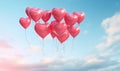 Red balloons in the blue sky. Horizontal banner. Valentine's day background with heart-shaped balloons in bright blue sky Royalty Free Stock Photo