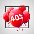 Red Balloons Discount Frame. SALE concept for shop market store advertisement commerce. 40 percent off. Market discount, red Royalty Free Stock Photo