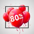 Red Balloons Discount Frame. SALE concept for shop market store advertisement commerce. 80 percent off. Market discount, red Royalty Free Stock Photo