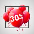 Red Balloons Discount Frame. SALE concept for shop market store advertisement commerce. 30 percent off. Market discount, red Royalty Free Stock Photo