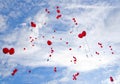 Red balloons flying to the sky Royalty Free Stock Photo