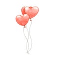 Red balloons heart shape watercolor illustration. Bunch of bright romantic balloons for Valentines day, party or celebration. Part