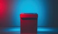 Red ballot box illuminated by blue and red lighting for voting and elections Royalty Free Stock Photo