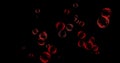 red balls and circles, water microbes and microorganisms, medicine and biology, blood microscope close-up. 3D rendering