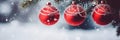 Red Balls On Fir Branches Against Snowy Backdrop, Festive Background Royalty Free Stock Photo