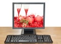 Red balls and glasses on screen of desktop PC Royalty Free Stock Photo