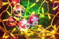 Red balls with Santa Clause hanging on a Christmas tree Royalty Free Stock Photo