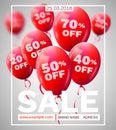 Red Baloons Discount Frame. SALE concept for shop market store advertisement commerce. Market discount, red baloon. Business sale