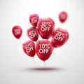 Red Baloons Discount. SALE concept for shop market store advertisement commerce. Market discount, red baloon, sale