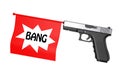 Red Bang Flag Comming Out from Modern Gun. 3d Rendering Royalty Free Stock Photo