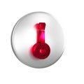 Red Banjo icon isolated on transparent background. Musical instrument. Silver circle button.