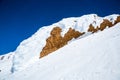 Red Banks cliffs near summit of Mount Shasta frozen over with rime ice Royalty Free Stock Photo