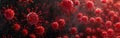 Red Banner Background with Influenza Virus Cells: Microscopic View of Virology Medicine, COVID, Flu, and Outbreak Concept