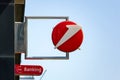 The red banner of Bank Austria company in Vienna on a building with 24-hour ATM access Royalty Free Stock Photo