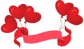 Red banner ribbon with balloons in form of heart