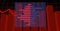 Red bar chart and fluctuating line graph image over grid background
