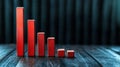 Red bar graph representing data growth on wooden surface, showcasing trends and analysis