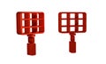 Red Barbecue steel grid icon isolated on transparent background. Top view of BBQ grill. Wire rack for BBQ. Grilling