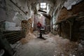 Red barber chair in a jail cell