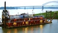 A Red Barge patrols the Mississippi river near downtown Memphis.