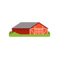 Red barn, agricultural building, countryside life object vector Illustration