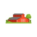 Red barn, agricultural farm building, countryside life object vector Illustration