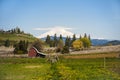 Red barn, apple orchards, Mt. Adams Royalty Free Stock Photo