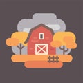 Red barn with autumn trees. Fall countryside landscape backdrop Royalty Free Stock Photo