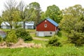 Red Barn down in a Valley in Wisconsin Royalty Free Stock Photo