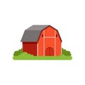 Red barn, farm building, countryside life object vector Illustration