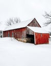 Red barn on a farm in the snow, York County, Pennsylvania Royalty Free Stock Photo