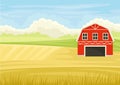 Red barn in the field. Vector illustration on white background. Royalty Free Stock Photo