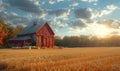 Red barn in field of wheat Royalty Free Stock Photo