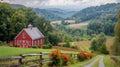 Red Barn in Field of Yellow Flowers Royalty Free Stock Photo