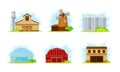 Red Barn, Granary for Crop Storage and Greenhouse Vector Set Royalty Free Stock Photo
