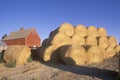 Red barn and haystacks in ID Falls Royalty Free Stock Photo