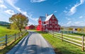 Red barn and horse farm in the country side Royalty Free Stock Photo