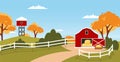 Red barn house Farm landscape. Rural house countryside farming meadow. Royalty Free Stock Photo