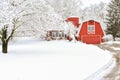 Red Barn House in a Winter Wonderland Royalty Free Stock Photo