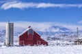 Red Barn and Longs Peak Winter Day