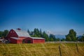 Red barn with Mount Rainier